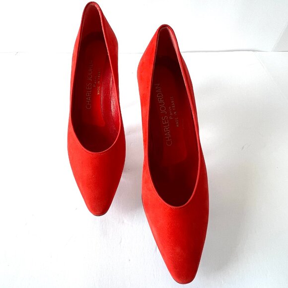 Vintage Charles Jourdan Paris Red Suede Heels, Size 8, Never Worn, EC! - Picture 5 of 14